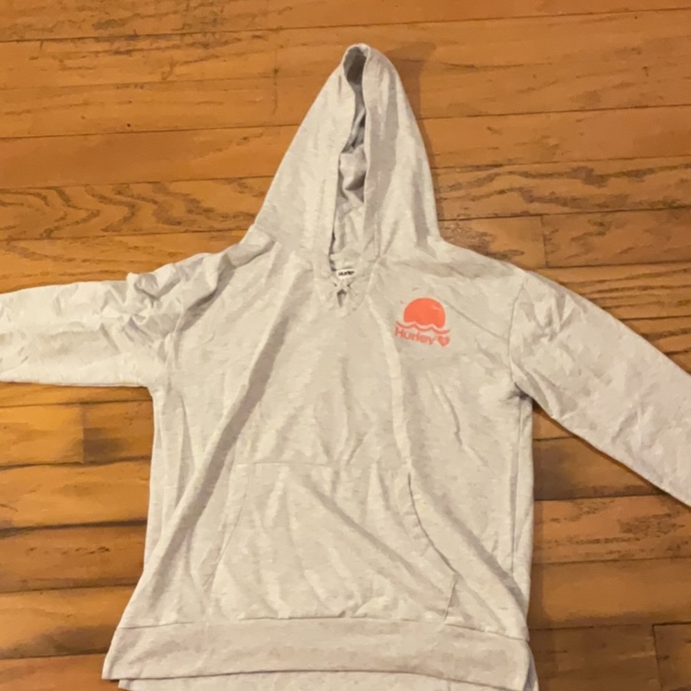 Hurley Light Gray Hoodie with Pink Logo